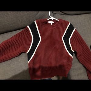 Frame Ribbed Chunky Knit Crop Crew Sweater Maroon Size Medium, like new